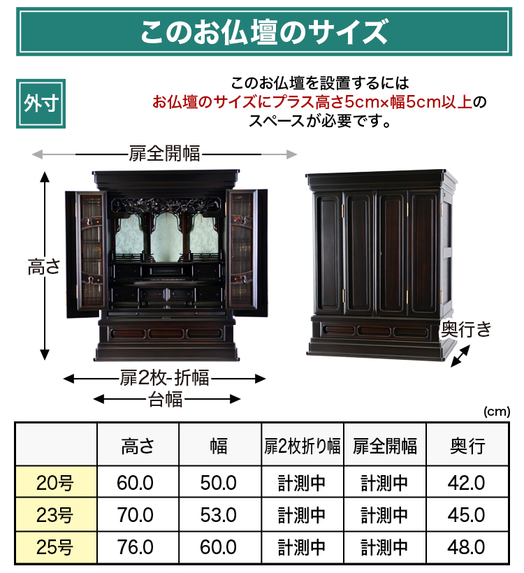 お仏壇のサイズ：20号 高さ61×幅50×奥行42cm〜