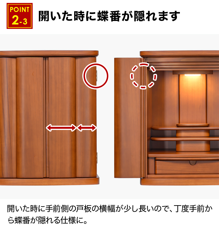 開いた時に蝶番が隠れます