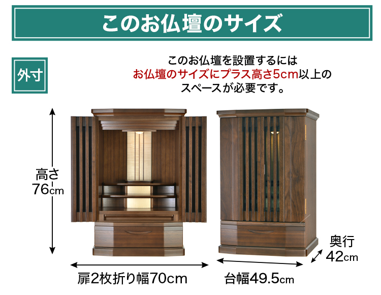 お仏壇のサイズ：25号 高さ55.5×幅50.5×奥行35.5cm