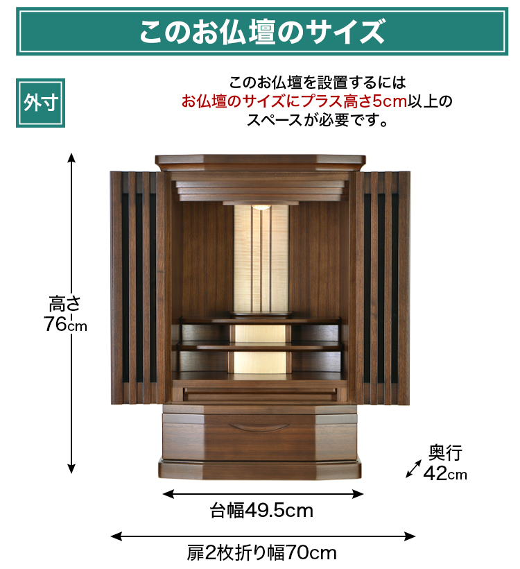 お仏壇のサイズ：25号 高さ55.5×幅50.5×奥行35.5cm
