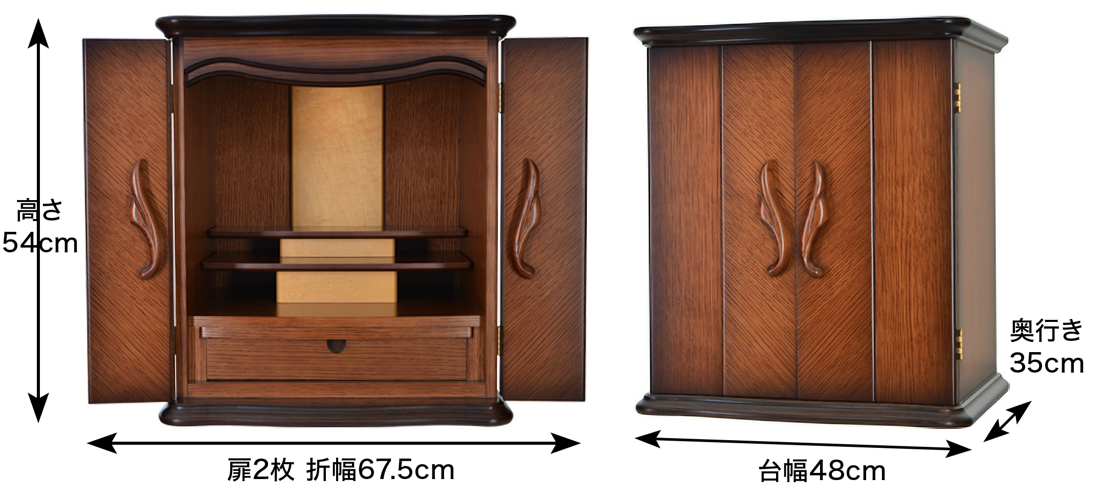 外寸 お仏壇のサイズ：18号 高さ54×幅48×奥行35cm