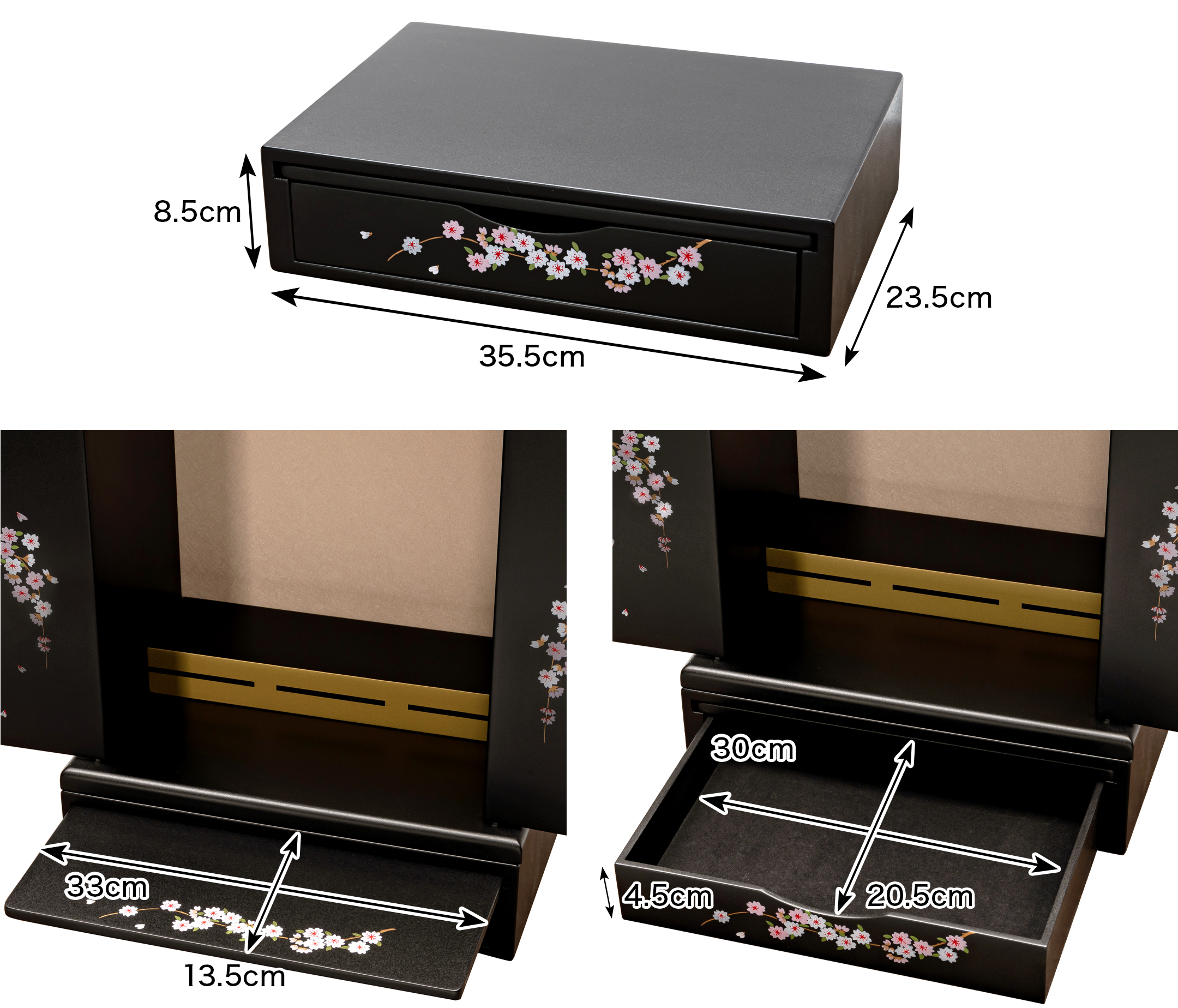 スライド式仏具板 幅35.5×奥行13.5cm　引き出し収納 深さ4.5×幅30×奥行20.5cm