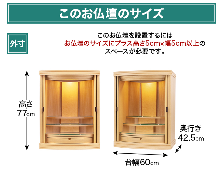 お仏壇のサイズ：25号 高さ約77×幅約60×奥行約42.5cm