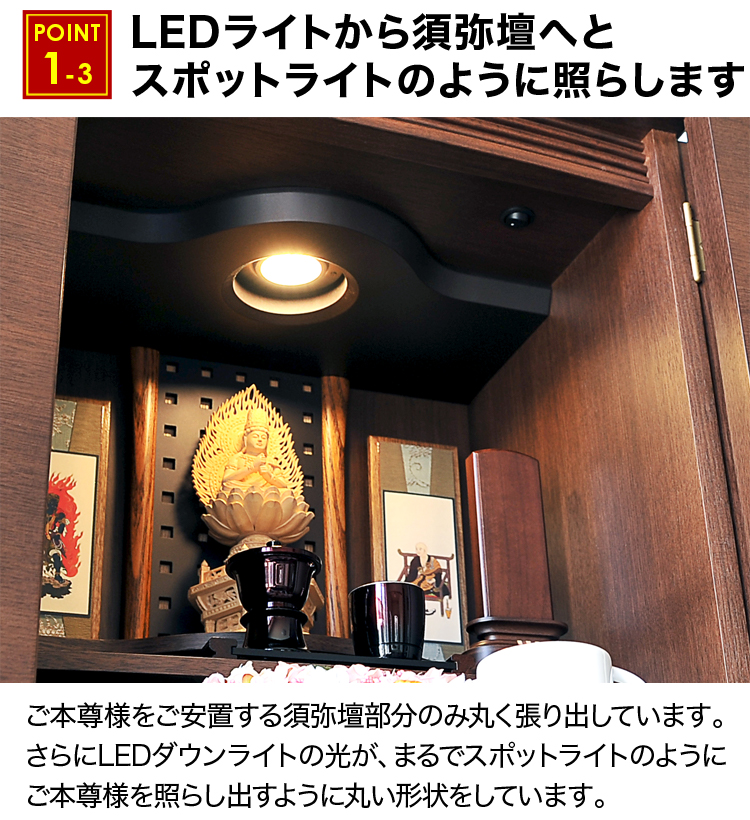 LEDライトから須弥壇へとスポットライトのように照らします