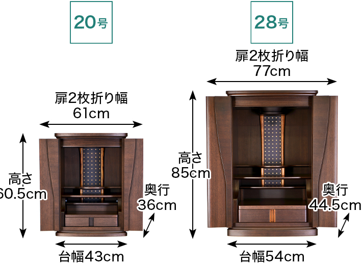 外寸 お仏壇のサイズ：18号 高さ55×幅40.2×奥行38cm〜