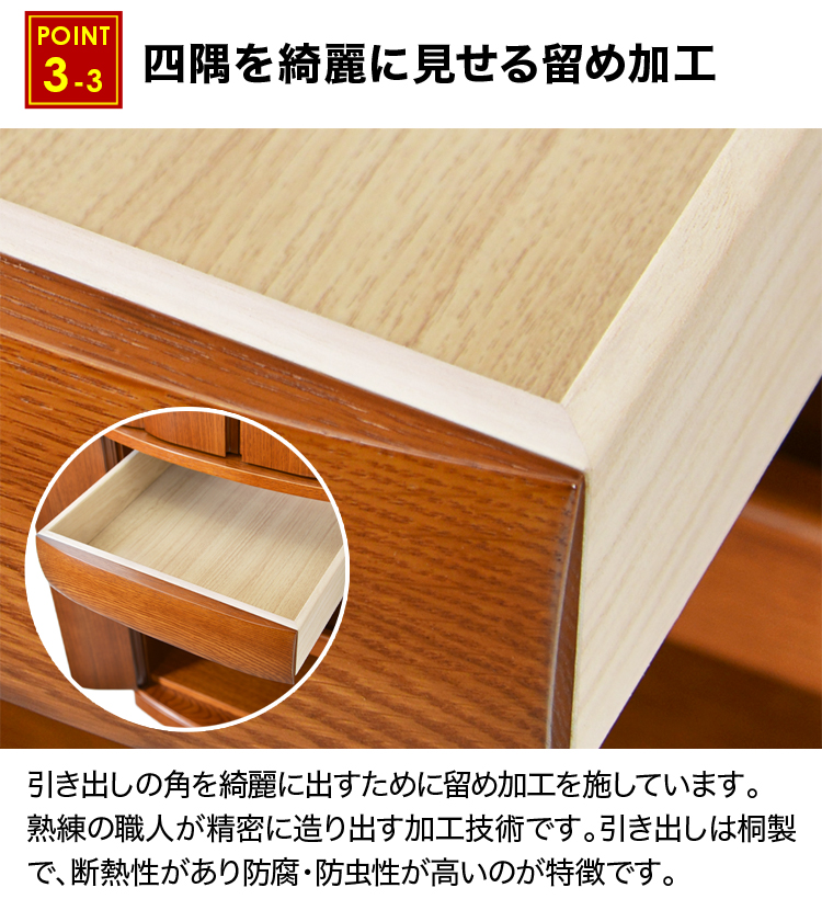 四隅を綺麗に見せる留め加工