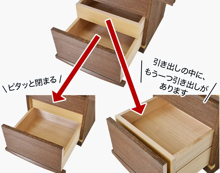 下台引き出しの中にもう一つ引き出しを付け、スペースを活用しています