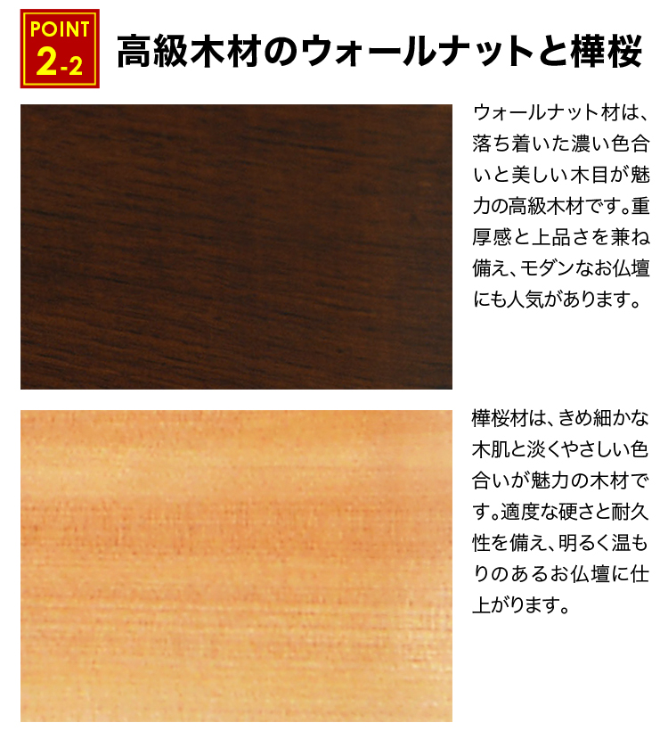 高級木材のウォールナットと樺桜