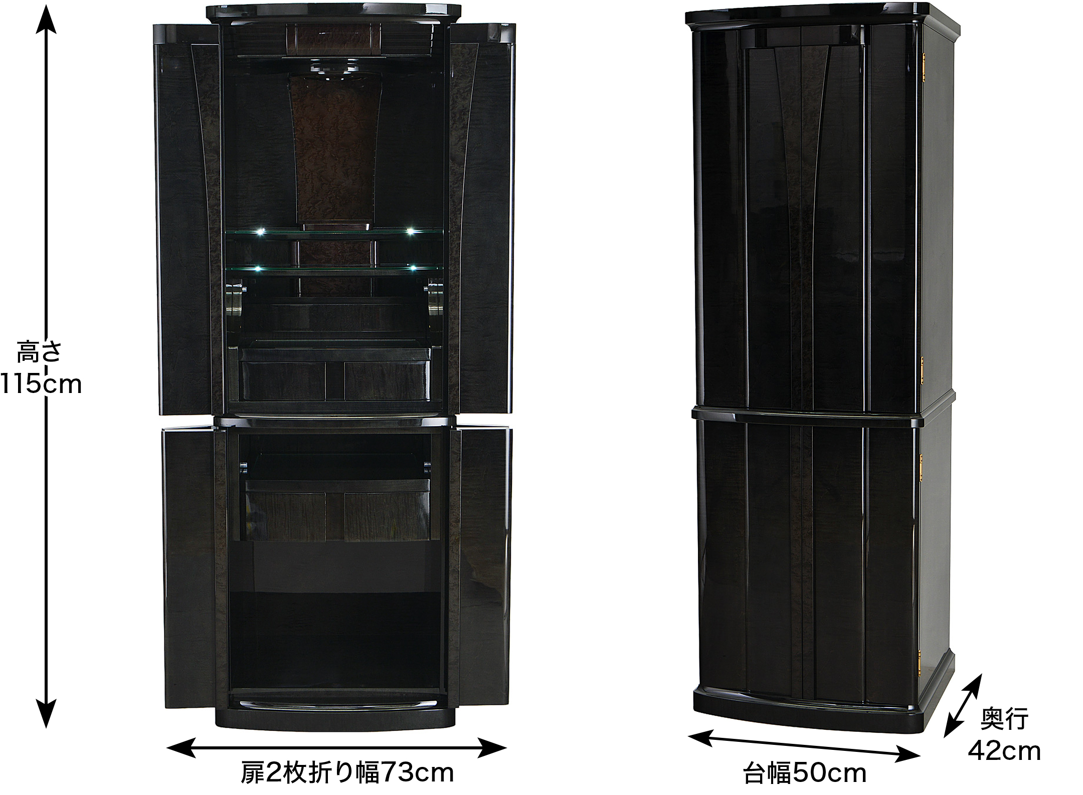 グランドイオス18×52号仏壇の外寸サイズ  高さ155cm 幅53cm 奥行45cm