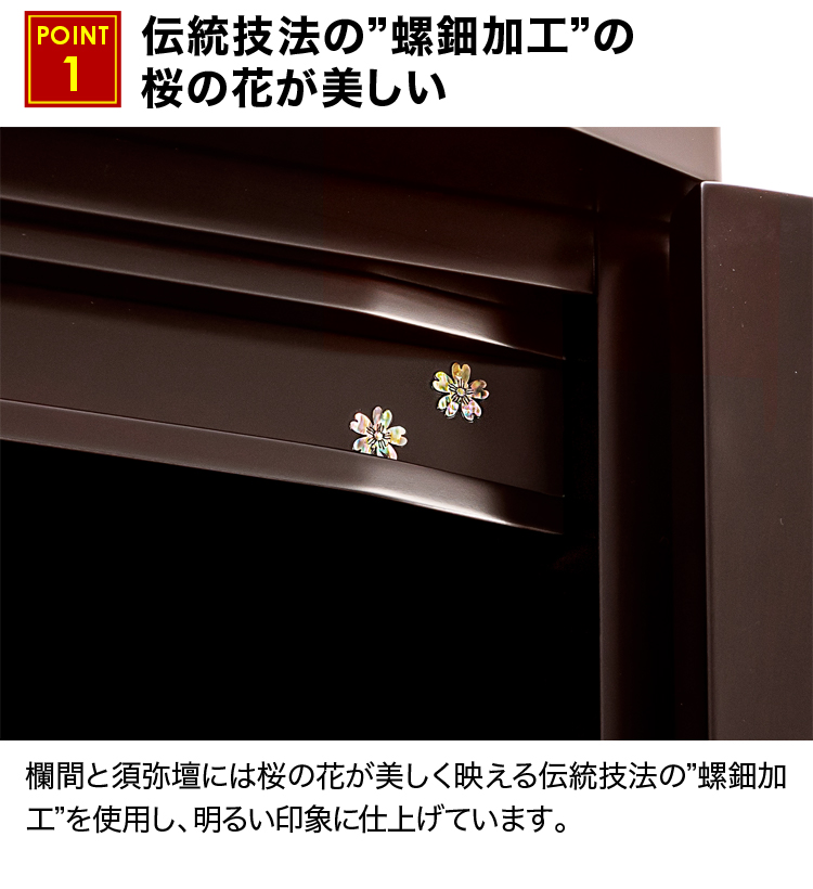伝統技法の螺鈿加工の桜の花が美しいお仏壇