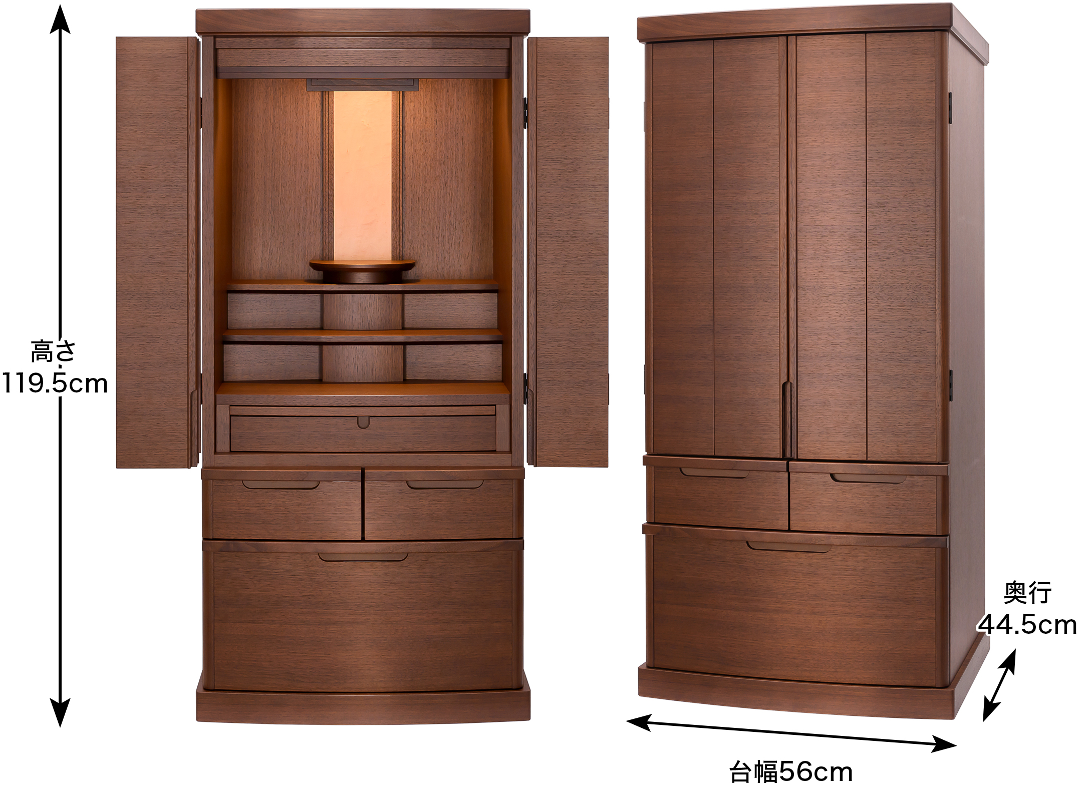 外寸 お仏壇のサイズ：18×40号 高さ120×幅55.5×奥行43.5cm