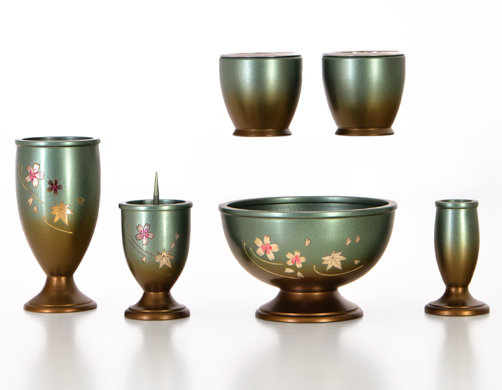 最強配送対応】仏具 セット アリア 6具足 3.0寸 グリーン